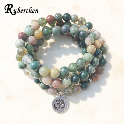 Ruberthen Top Sale Aliexpress Women`s Wrap Bracelet Trendy India Stone Bracelet or Necklace 108 Mala Fancy Stone Beads Bracelet