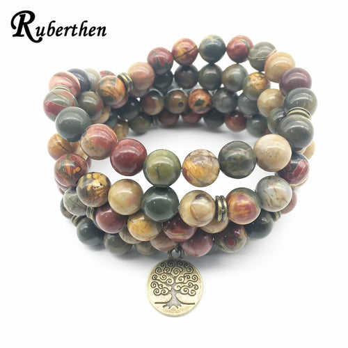 Ruberthen Tree of Life Jewelry Vintage Design Picasso J-asper 108 Mala Bracelet High Quality Yoga Spiritual Bracelet