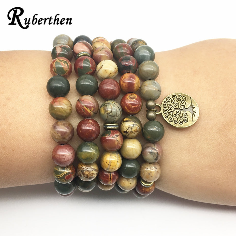 Ruberthen Tree of Life Jewelry Vintage Design Picasso J-asper 108 Mala Bracelet High Quality Yoga Spiritual Bracelet