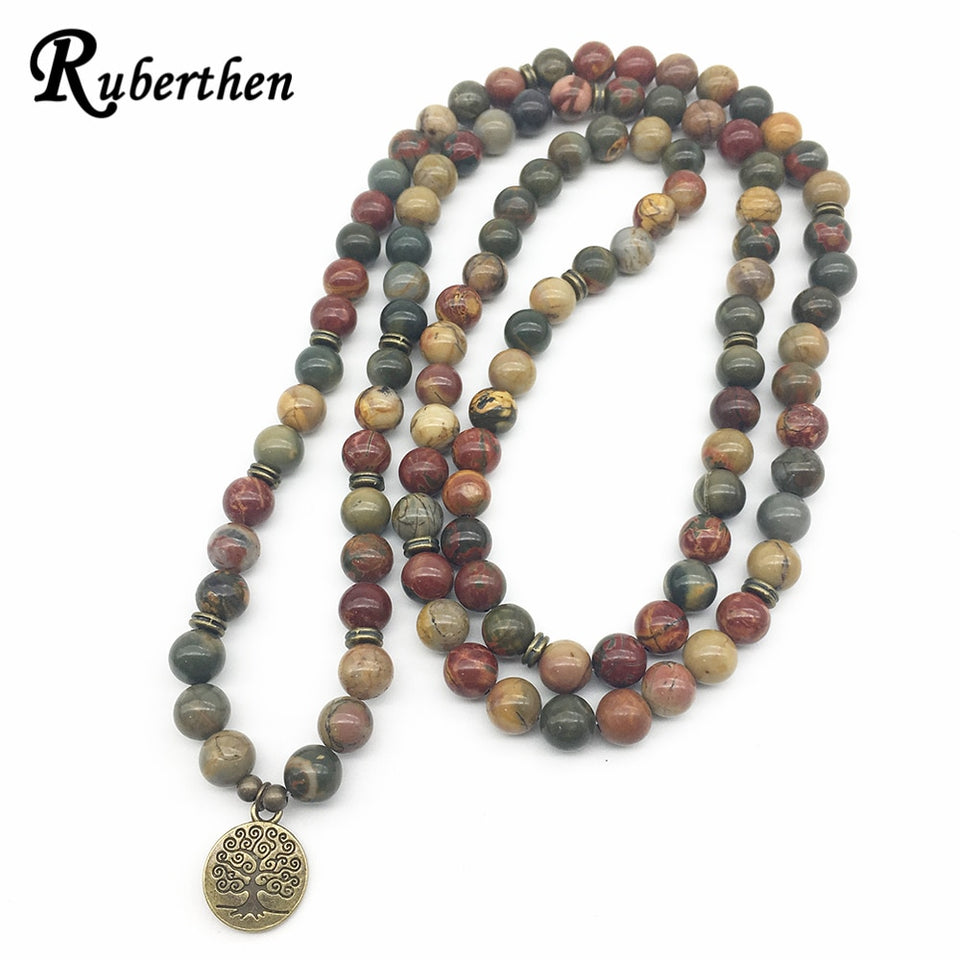 Ruberthen Tree of Life Jewelry Vintage Design Picasso J-asper 108 Mala Bracelet High Quality Yoga Spiritual Bracelet