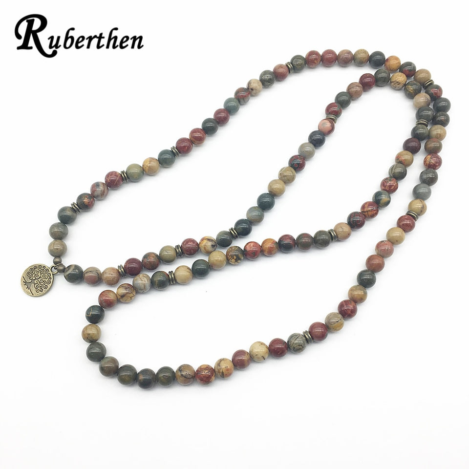 Ruberthen Tree of Life Jewelry Vintage Design Picasso J-asper 108 Mala Bracelet High Quality Yoga Spiritual Bracelet