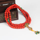 Sennier 108 Red Coral  bracelet natural stone beads mala necklace buddhist prayer rosary strand bracelets buddha Meditation