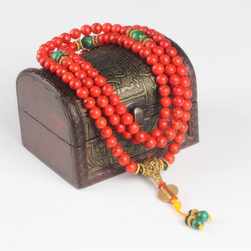 Sennier 108 Red Coral  bracelet natural stone beads mala necklace buddhist prayer rosary strand bracelets buddha Meditation