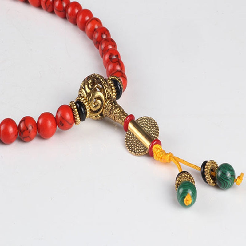 Sennier 108 Red Coral  bracelet natural stone beads mala necklace buddhist prayer rosary strand bracelets buddha Meditation