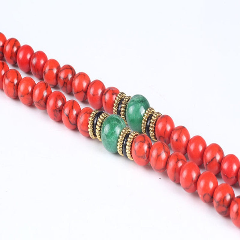 Sennier 108 Red Coral  bracelet natural stone beads mala necklace buddhist prayer rosary strand bracelets buddha Meditation