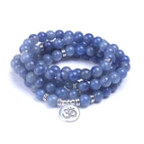 Smooth Blue Aventurine stone beads 108 mala Bracelets Natural Stone With Lotus, Buddha, Om Charms Women Men Meditation jewelry