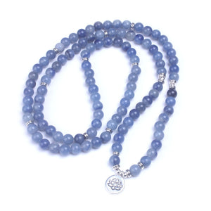 Smooth Blue Aventurine stone beads 108 mala Bracelets Natural Stone With Lotus, Buddha, Om Charms Women Men Meditation jewelry