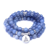 Smooth Blue Aventurine stone beads 108 mala Bracelets Natural Stone With Lotus, Buddha, Om Charms Women Men Meditation jewelry