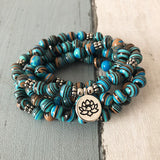 Solar System Stripe Stone Wrap Around Yoga Bracelet Men 108 Beads Mala Malachite OM Bracelet