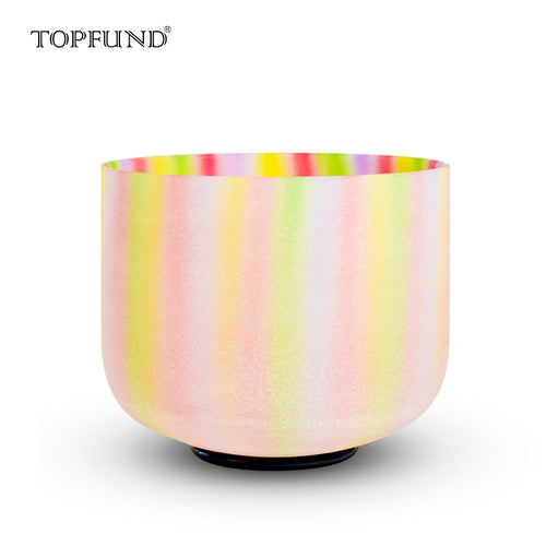 TOPFUND F note Heart Chakra Rainbow Colored Frosted Quartz Crystal Singing Bowl 8''