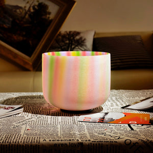TOPFUND F note Heart Chakra Rainbow Colored Frosted Quartz Crystal Singing Bowl 8''