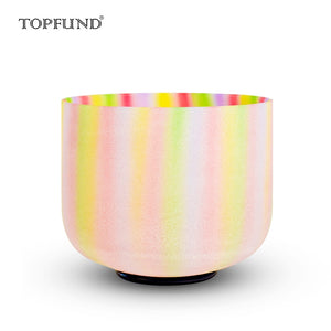 TOPFUND F note Heart Chakra Rainbow Colored Frosted Quartz Crystal Singing Bowl 8''