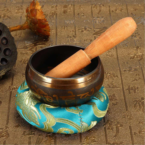 Tibetan Buddhism Singing Bowl 8cm Brass Meditation Relaxation Healing Wood Striker Set For yoga Meditation Healing 8.6x4.1cm