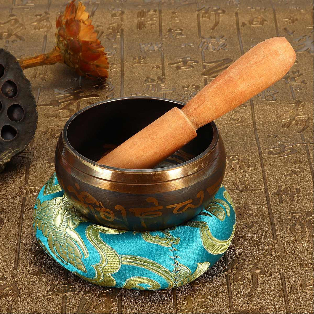Tibetan Buddhism Singing Bowl 8cm Brass Meditation Relaxation Healing Wood Striker Set For yoga Meditation Healing 8.6x4.1cm