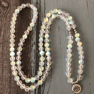 Woman Sparkling Stone Jewelry Multi-layer wraps Matte white color Labradorite Lotus Bracelet 108 Prayer Beads Mala Yoga Bracelet