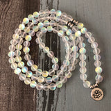 Woman Sparkling Stone Jewelry Multi-layer wraps Matte white color Labradorite Lotus Bracelet 108 Prayer Beads Mala Yoga Bracelet