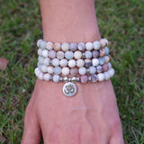 Women Men Jewelry 8mm Matte Amazonite Stone Beads OM Charm Strand Bracelet 108 Mala Beads Yoga Chakra Bracelet or Necklace