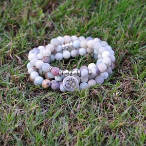 Women Men Jewelry 8mm Matte Amazonite Stone Beads OM Charm Strand Bracelet 108 Mala Beads Yoga Chakra Bracelet or Necklace