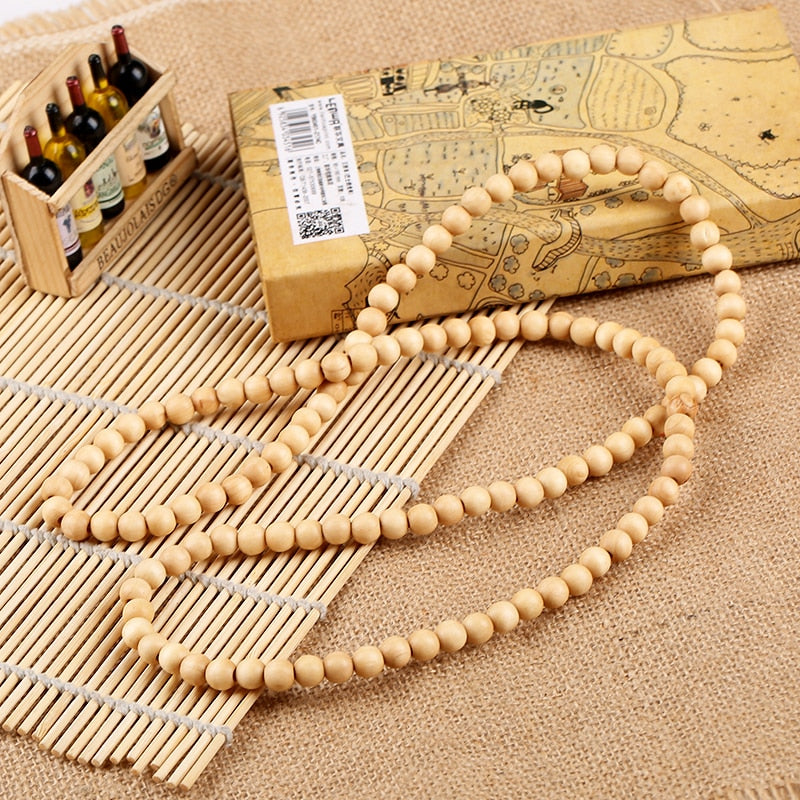 XIAOJINGLING Natural Wood Necklace Vintage Beads Necklaces Retro Jewelry For Women Men 90cm 108 Beads Sweater Chain Necklace