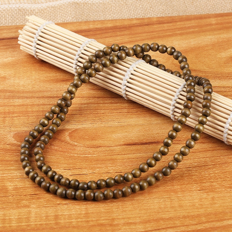 XIAOJINGLING Natural Wood Necklace Vintage Beads Necklaces Retro Jewelry For Women Men 90cm 108 Beads Sweater Chain Necklace