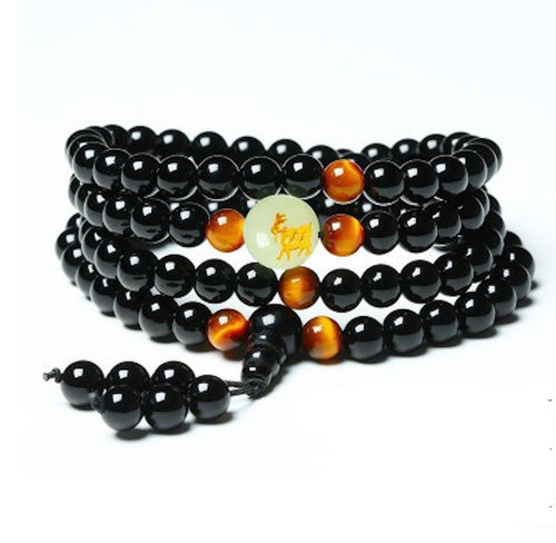 Yoga Black Onyx Men 6mm 108 Beads Strand Bracelets Luminous Natural Stones  Tiger Eyes Buddha Mala Bracelet For Women Jewelry