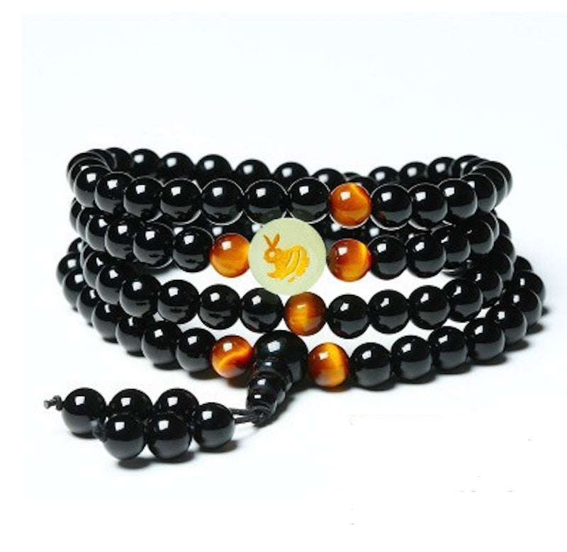 Yoga Black Onyx Men 6mm 108 Beads Strand Bracelets Luminous Natural Stones  Tiger Eyes Buddha Mala Bracelet For Women Jewelry