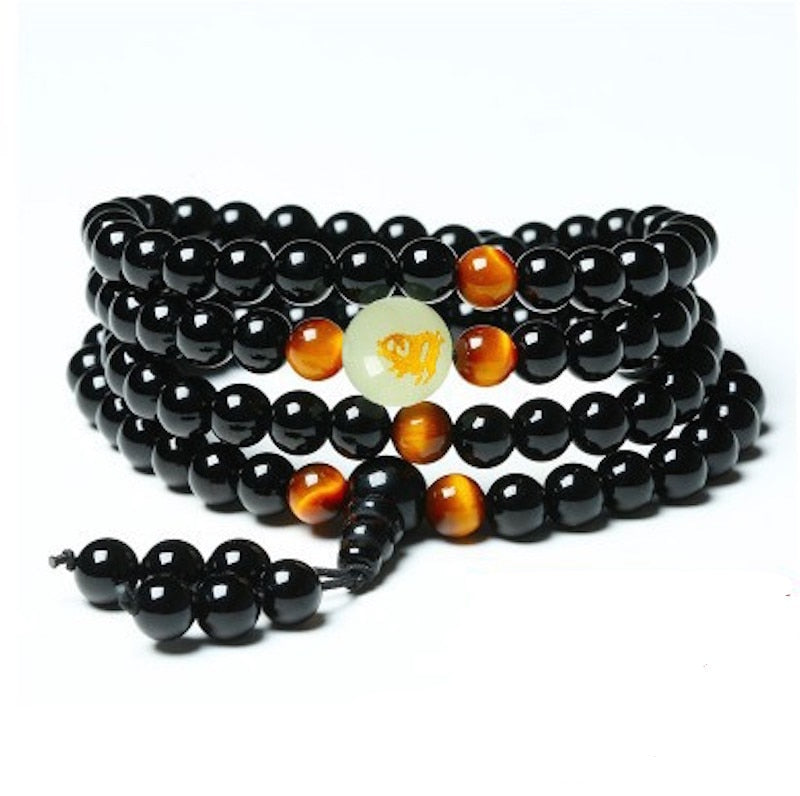 Yoga Black Onyx Men 6mm 108 Beads Strand Bracelets Luminous Natural Stones  Tiger Eyes Buddha Mala Bracelet For Women Jewelry