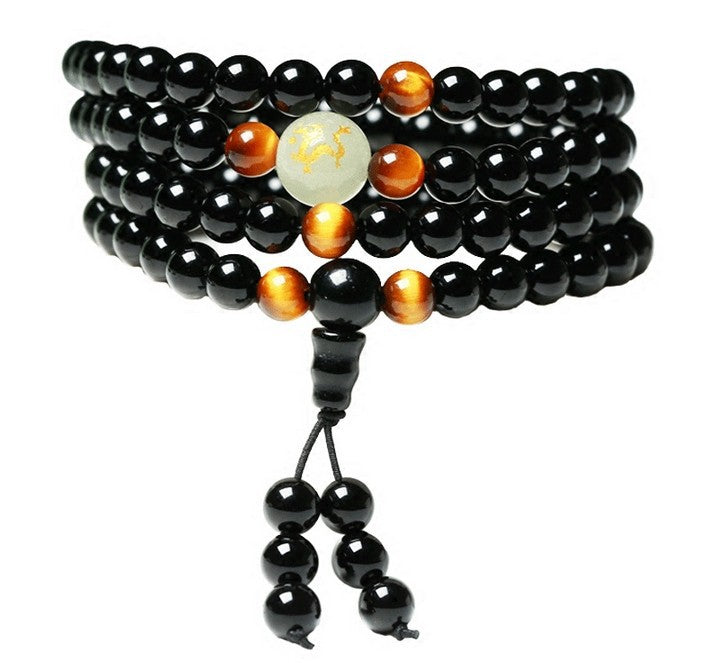 Yoga Black Onyx Men 6mm 108 Beads Strand Bracelets Luminous Natural Stones  Tiger Eyes Buddha Mala Bracelet For Women Jewelry