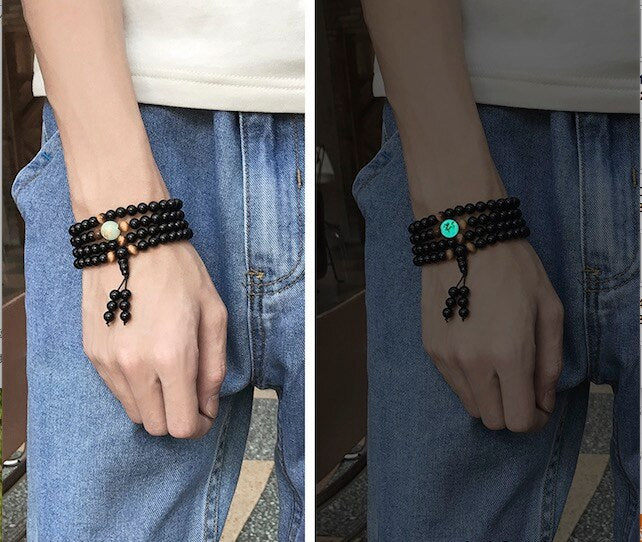 Yoga Black Onyx Men 6mm 108 Beads Strand Bracelets Luminous Natural Stones  Tiger Eyes Buddha Mala Bracelet For Women Jewelry