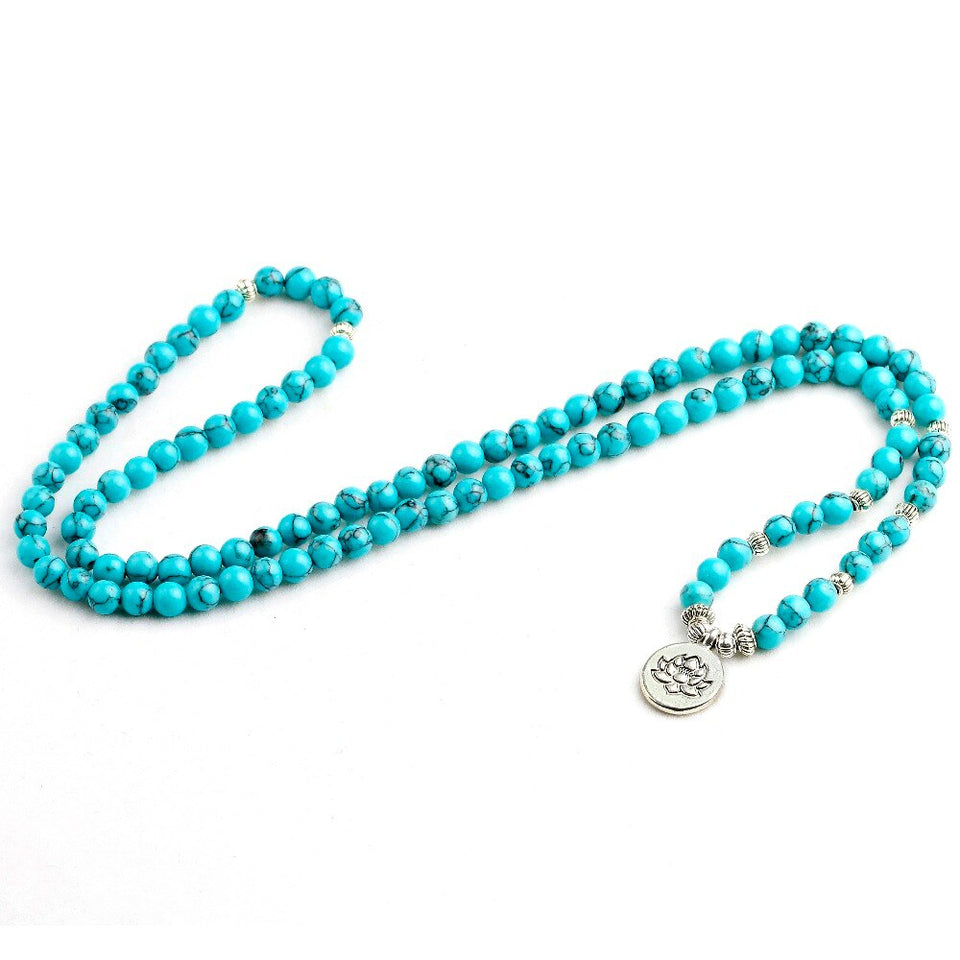 Yoga Blue Howlite Stone Men 6mm 108 Beads Strand Bracelets Lotus Buddha Mala Bracelet For Women Jewelry Gift