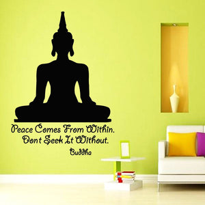 ZOOYOO Peace Comes From Within Quotes Wall Decal Art Yoga Meditation Pose Buddha Wall Sticker Home Decor
